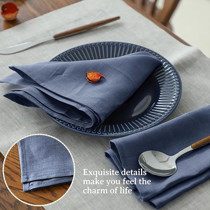 Simple&Opulence Linen Napkins Set of 6 – 100% Pure Linen Napkins for Spring, Easter, Mothers Day,Wedding, Party, Everyday Use Machine Washable and Reusable 14" x 14" Classic Blue