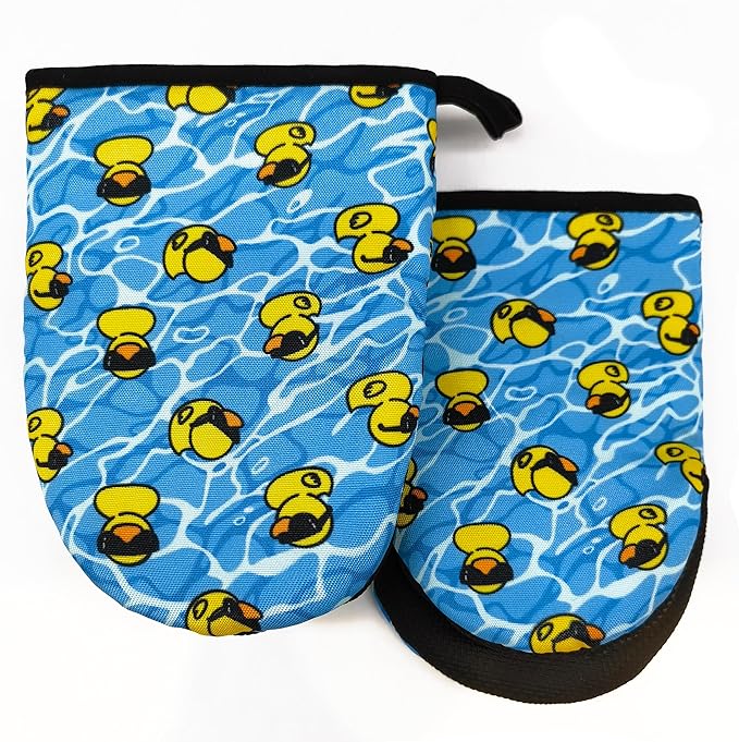 Yellow Duck Oven Mitts, High Heat Resistant Kitchen Oven Gloves, Mini Silicone Oven Mitts, Non-Slip Grip Surfaces and Hanging Loop for Grilling, Baking, Cooking and Microwave, Gift