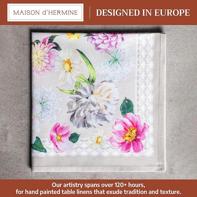 Maison d' Hermine Cloth Napkins Set of 4 100% Cotton Everyday Reusable Square Napkins Cloth Washable Dinner Party Wedding Restaurant Gifts for Mothers Day Spring/Summer (Pivoine, 20" x 20")