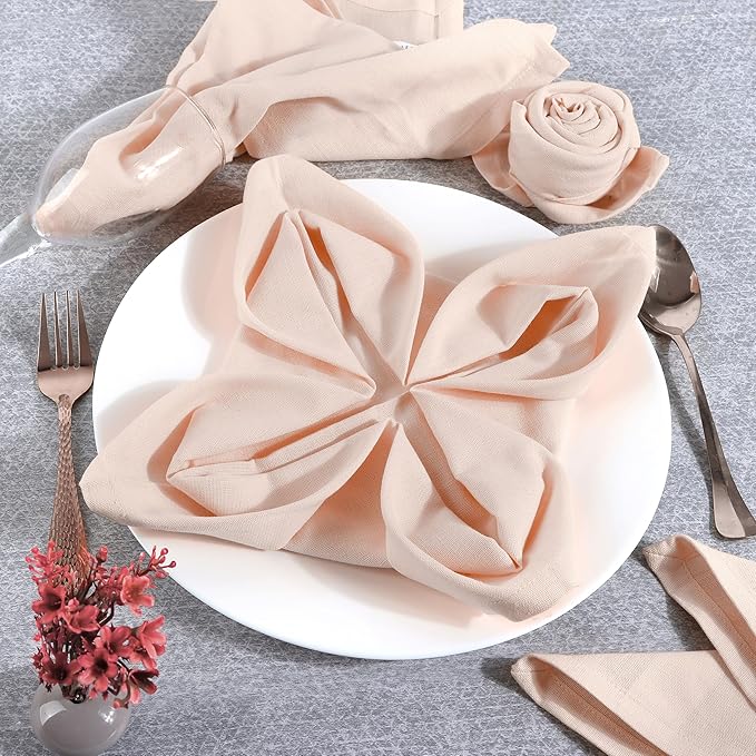 FINGERCRAFT Dinner Cloth Napkin Cotton Linen Blend 12 Pack Natural Premium Quality Mitred Corner for Every Day Use Pre Shrunk and Good Absorbency 18x18 in Easter Color Peach