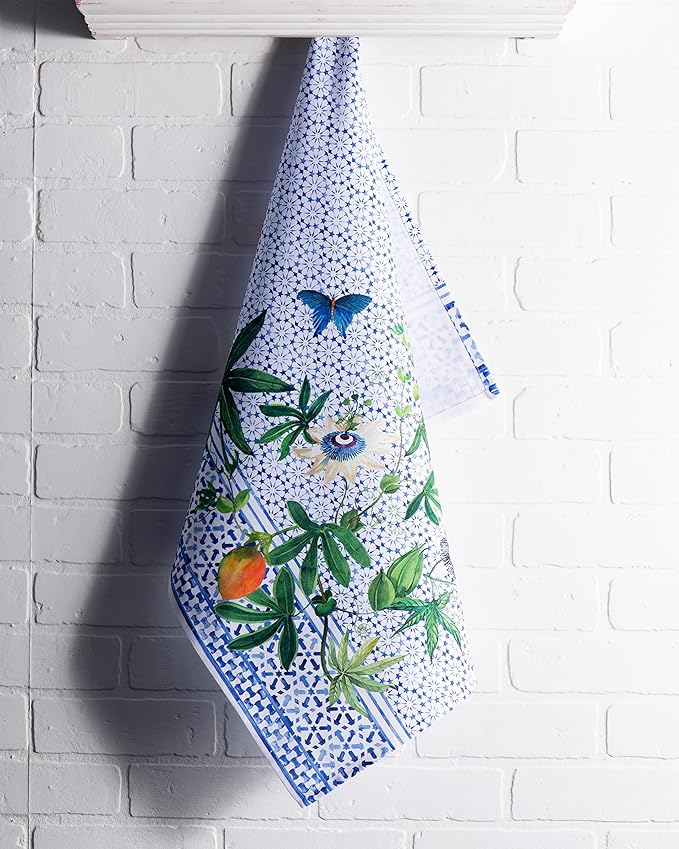 Maison d' Hermine Kitchen Towels Set of 3 100% Cotton 27.50" x 20" Reusable Cloth Tea Dish Towels Absorbent with Hanging Loop for Kitchen Gifts for Mothers Day Spring/Summer (Passiflora)