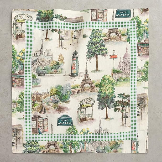 Maison d' Hermine Cloth Napkins Set of 4 100% Cotton Everyday Reusable Square Napkins Cloth Washable Dinner Party Wedding Restaurant Gifts for Mothers Day Spring/Summer (Paris Voyage, 18" x 18")