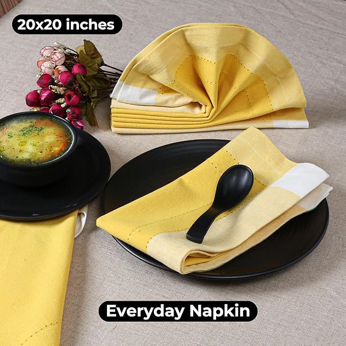 Homidate Cotton Cloth Napkins Set of 12 – 20x20 Yellow Multi Double Hemstitched – Machine Washable Fabric Dinner Napkins for Weddings, Parties & Table Settings