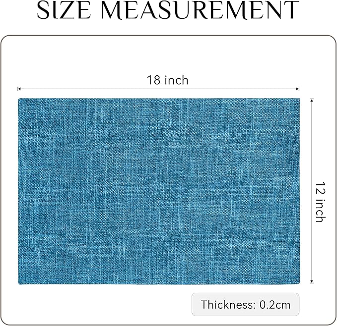 Softalker Faux Linen Placemats Set of 8-12 x 18 Inch, Heat Resistant Double Layered Durable Burlap Farmhouse Place Mats, Non-Slip Washable Rustic Table Mats for Dining, Kitchen, Party（Sky Blue