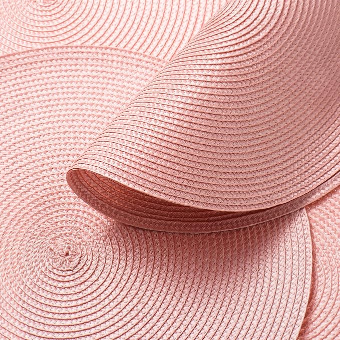 AHHFSMEI Round Placemats Set of 6 Heat Resistant Washable Non-Slip Woven Braided Table Mats for Dining Table Kitchen & Home Decor (Pink)