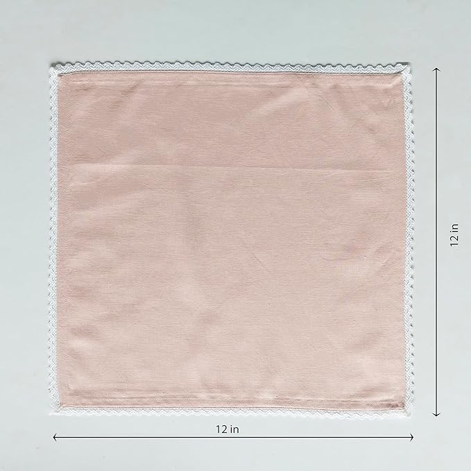 FINGERCRAFT Dinner Cloth Napkin Cotton Linen Blend 4 Pack Mitered Corners with Elegant Lace for Everyday Use Napkins are Pre Shrunk and Good Absorbency Pink Easter Color
