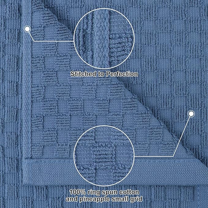 Homaxy 100% Cotton Terry Kitchen Towels(15" x 25", 8 Pack), Soft and Super Absorbent Dish Towels, 380 GSM Reusable Tea Towel with Hanging Loop, Pineapple Grid Designed, Navy Blue