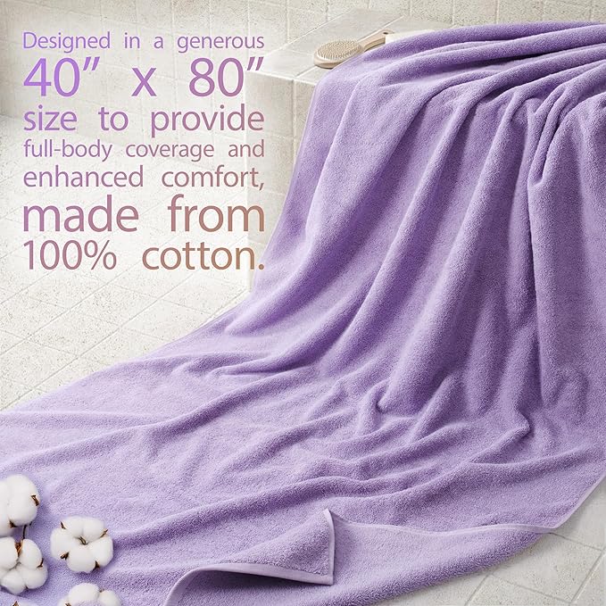 Cotton Paradise 100% Cotton 40x80 Oversized Bath Sheet, Extra Large Turkish Bath Towels for Bathroom, Lilac Bathsheet