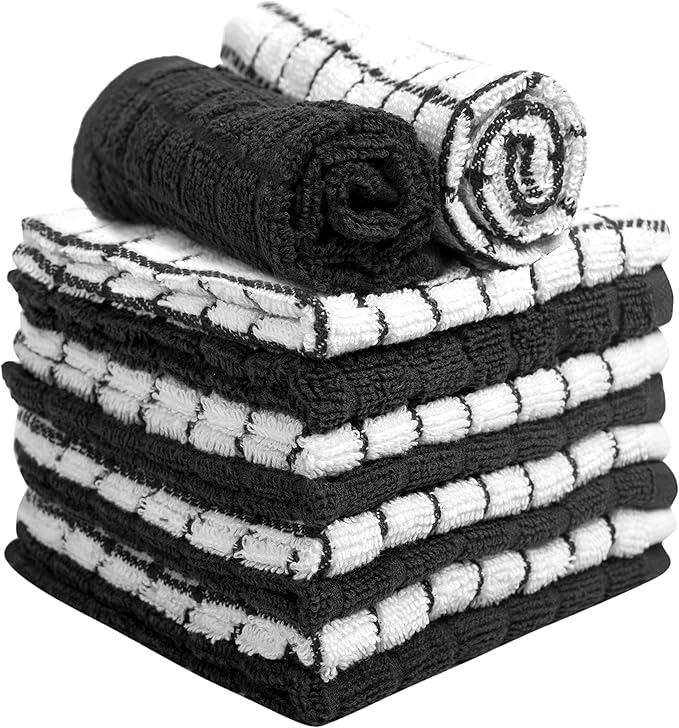 Bumble Dish Cloths (8 Pack) | 12" x 12" | 100% Cotton Kitchen Towels | 405 GSM | Soft, Highly Absorbent & Durable Dish Towels for Kitchen | Black