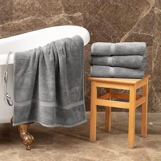Towel Bazaar Premium Cotton Super Soft and Absorbent Turkish Towels (4-Piece Bath Towels, Gray)
