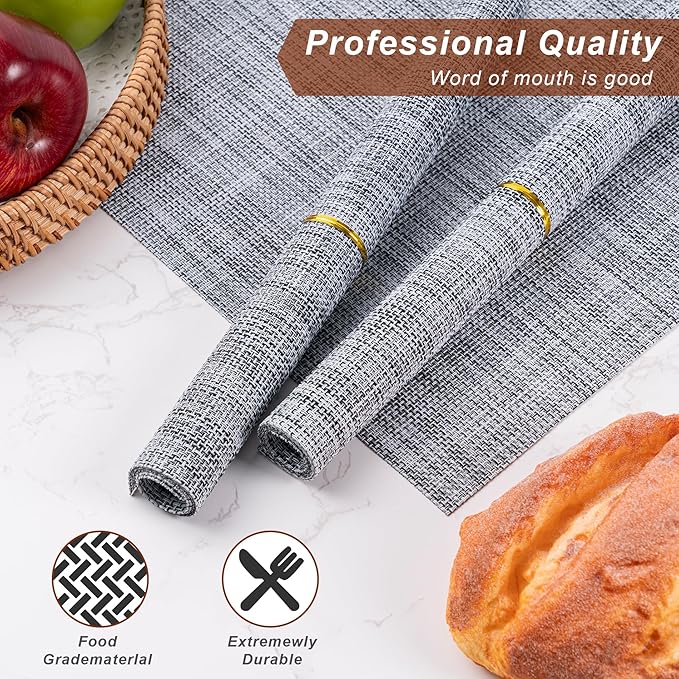 Placemats Set of 6 Washable Indoor/Outdoor Vinyl Place Mats for Dining Table Durable Non-Slip Heat Resistant PVC Weave Table Mats(Black)