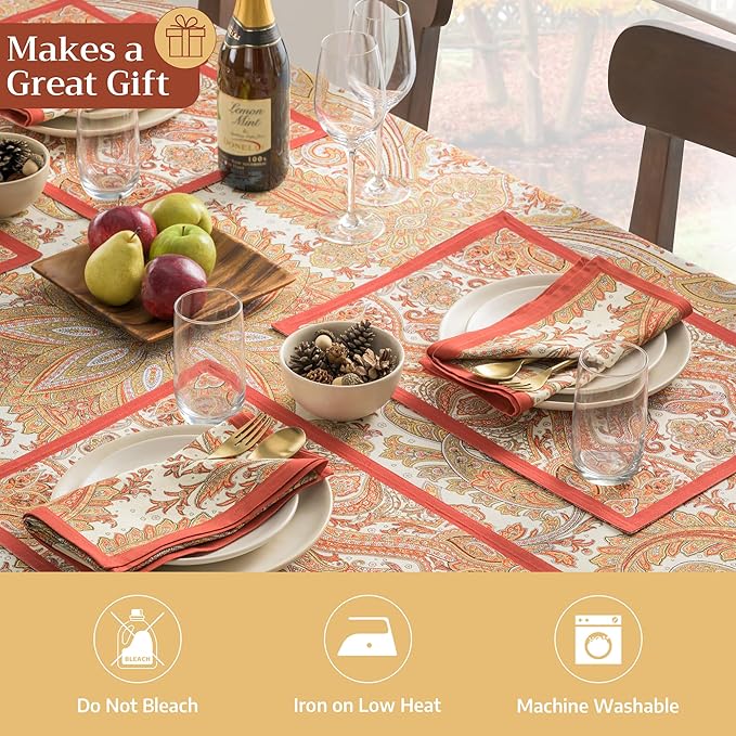 Maison d' Hermine Placemats Set of 4 100% Cotton Washable Cloth Place Mats, Reusable Table Mats for Thanksgiving Christmas Decorations Kitchen Dining Party Wedding (Kashmir Paisley, 13" x 19")
