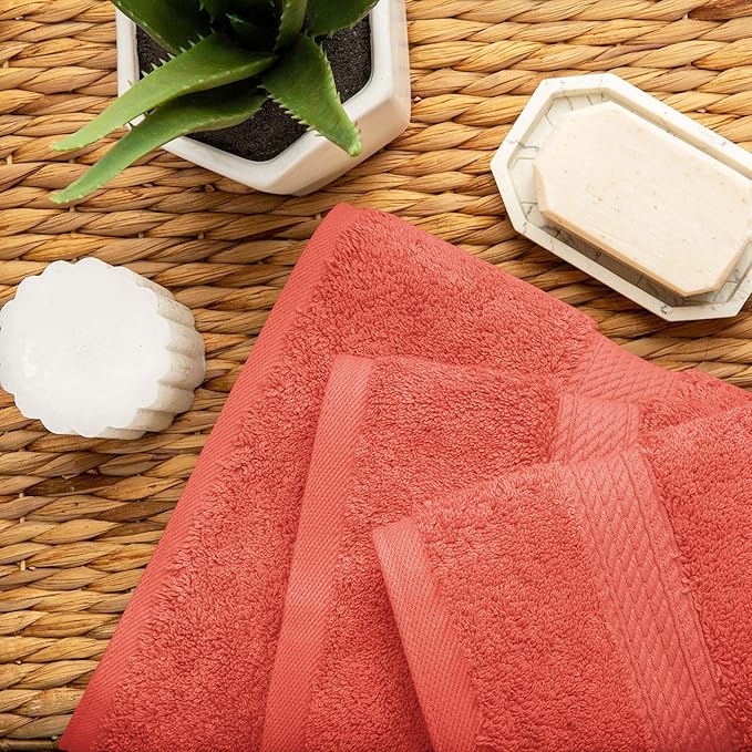 SUPERIOR Egyptian Cotton Pile 3 Piece Towel Set, Includes 1 Bath, 1 Hand, 1 Face Towel/Washcloth, Ultra Soft Luxury Towels, Thick Plush Essentials, Guest Bath, Spa, Hotel Bathroom, Coral