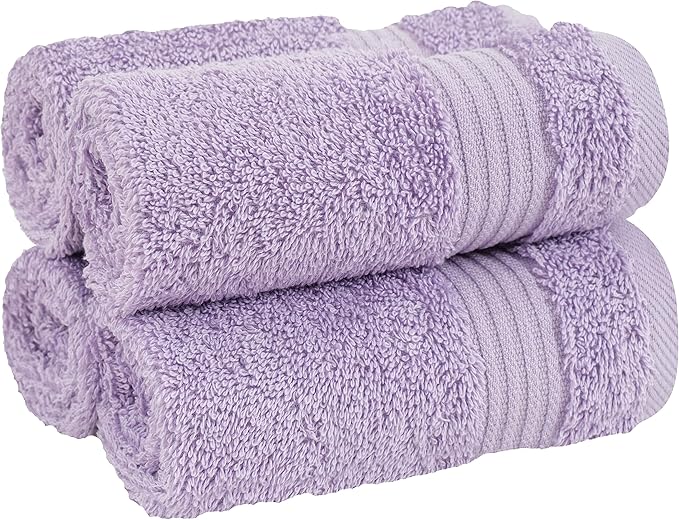 Cotton Paradise 100% Cotton Turkish Washcloth Set for Bathroom, 4 Piece Soft Absorbent Small Towels Wash Rags, Lilac