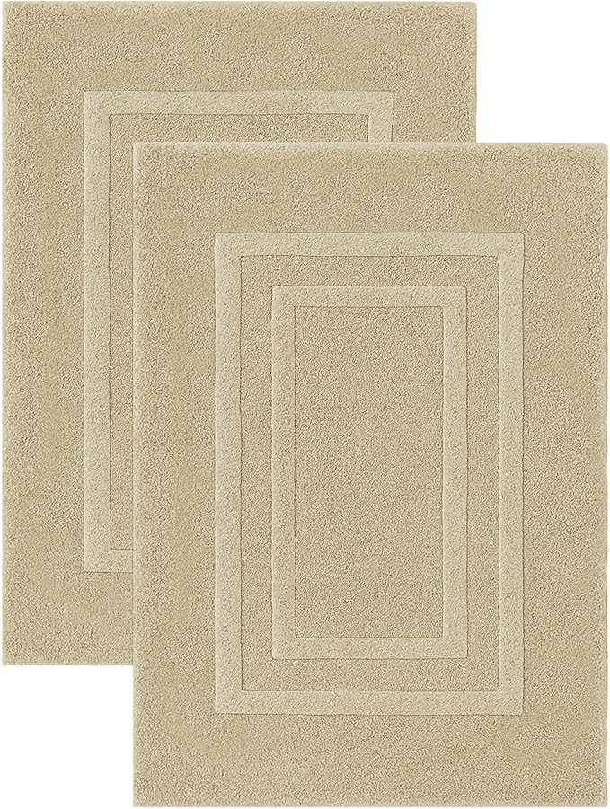 GOLD TEXTILES Premium Sand Bath Mat - 2 Pack 22x34 Inches - Not a Bathroom Rug - 100% Ring Spun Cotton - Highly Absorbent & Non Slip Shower Bathroom Floor Mat Towel - Machine Washable