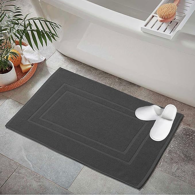 GOLD TEXTILES Premium Grey Bath Mat - 2 Pack 22x34 Inches - Not a Bathroom Rug - 100% Ring Spun Cotton - Highly Absorbent & Non Slip Shower Bathroom Floor Mat Towel - Machine Washable
