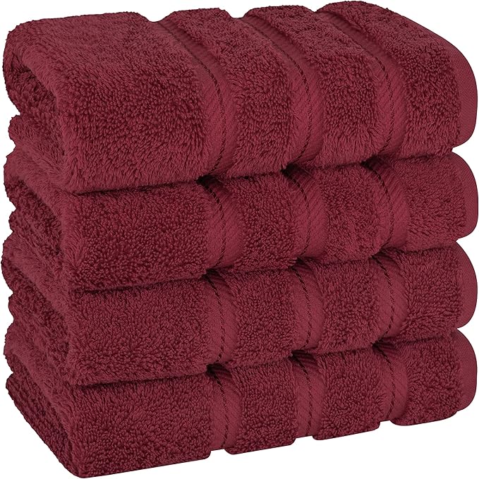American Soft Linen Luxury Hand Towels for Bathroom, 600 GSM Heawy Weight 16x28 Size 100% Cotton Turkish 4 Piece Hand Face Towel Set, Bordeaux Red Hand Towels