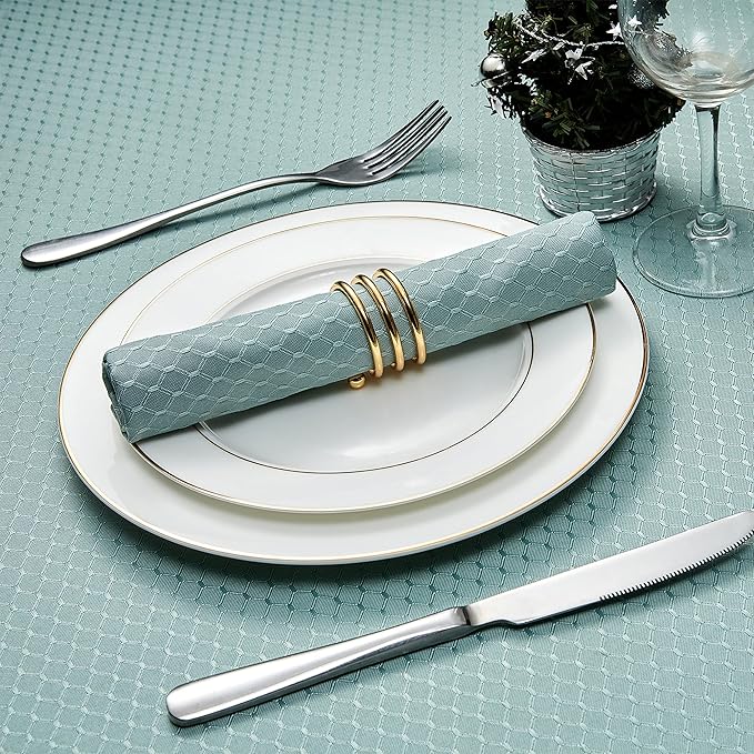 Cloth Napkins Set of 8 – Square 17x17 Inch Jacquard Fabric Polyester Washable Reusable Cloth Napkins for Kitchen Dinner Dining Restaurants Wedding Party Banquet Table (Turquoise)