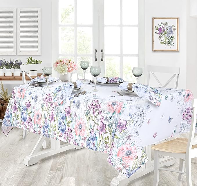 Newbridge Garden Breeze Square Fabric Napkins, Set of 8 Napkins, Easy Care and Stain Resistant Fabric Napkins for Holiday Party Dining, Sweet Pastel Spring Floral