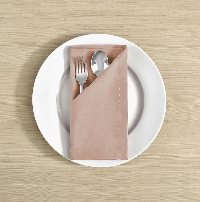 FINGERCRAFT Dinner Cloth Napkins, Cotton Linen Blend Mitered Corner Napkins Cloth 12 Pack Natural Premium Quality for Every Day Use, Parties, Easter, Thanksgiving, Weddings, 18x18 inch Taupe