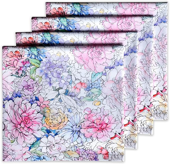 Maison d' Hermine Cloth Napkins Set of 4 100% Cotton Everyday Reusable Square Napkins Cloth Washable Dinner Party Wedding Restaurant Gifts for Mothers Day Spring/Summer (Floral Love, 20" x 20")