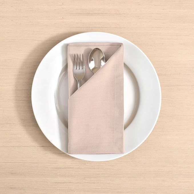 FINGERCRAFT Dinner Cloth Napkin Cotton Linen Blend 12 Pack Natural Premium Quality Mitred Corner for Every Day Use Pre Shrunk and Good Absorbency 18x18 in Easter Color Peach