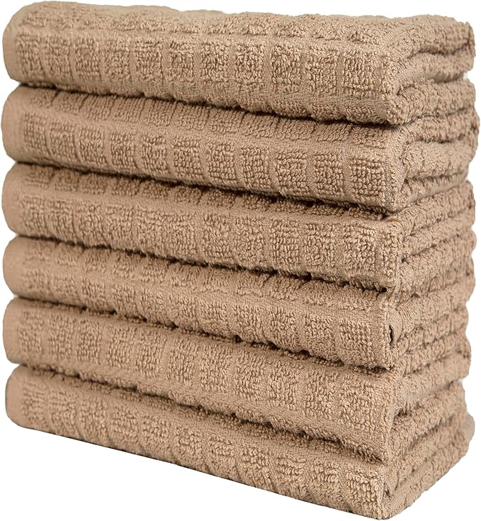 Bumble Kitchen Towels (6 Pack) | 16” x 28” | 100% Cotton Kitchen Towels | 385 GSM | Soft, Highly Absorbent & Durable Dish Towels for Kitchen | Tan