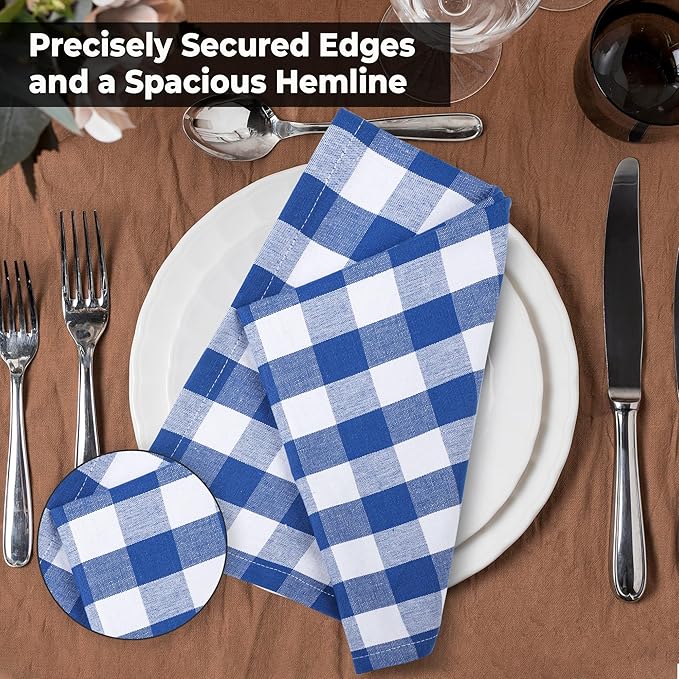 Urban Villa Cotton Dinner Napkins Set of 6, Highly Absorbent 20x20 Inches Premium Cloth Napkins Hotel Quality Reusable & Washable Table Dinner Napkins for Home & Weddings - Blue/White, Checks