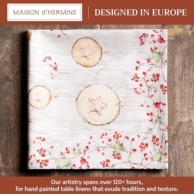 Maison d' Hermine Cloth Napkins Set of 4 100% Cotton for Thanksgiving Christmas Decorations Everyday Reusable Square Fall Napkins Cloth Washable Dinner Party (Mountain Life, 20"x20")