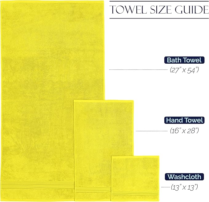 Elegant Comfort Premium Cotton 8-Piece Towel Set, Includes 4 Washcloths, 2 Hand Towels and 2 Bath Towels, 100% Turkish Cotton - Highly Absorbent and Super Soft Towels for Bathroom, Yellow