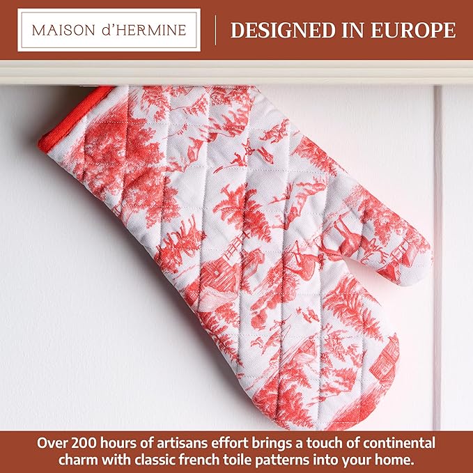 Maison d' Hermine Oven Gloves 100% Cotton Oven Mitt 7" x 13" with Loop Heat Resistant BBQ Cooking Gloves for Thanksgiving Christmas Decorations Baking Handling Hot Pans (Pack of 1, Winter Jouy)
