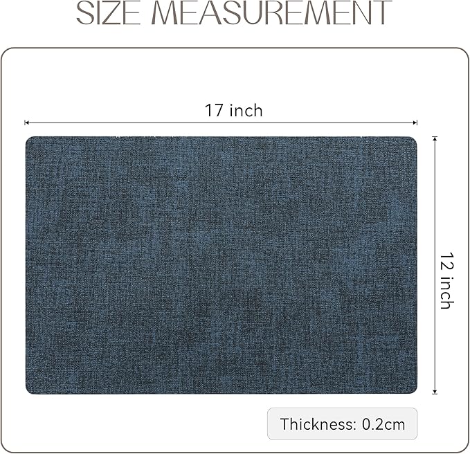 Romanstile Vinyl Placemats Set of 4-12 X 17 Inch - Faux Leather 100% Waterproof Oil-Proof Wipeable Place Mats, Heat Resistant Reversible PU Table Mats for Kitchen Dining Party Outdoor, Navy Blue