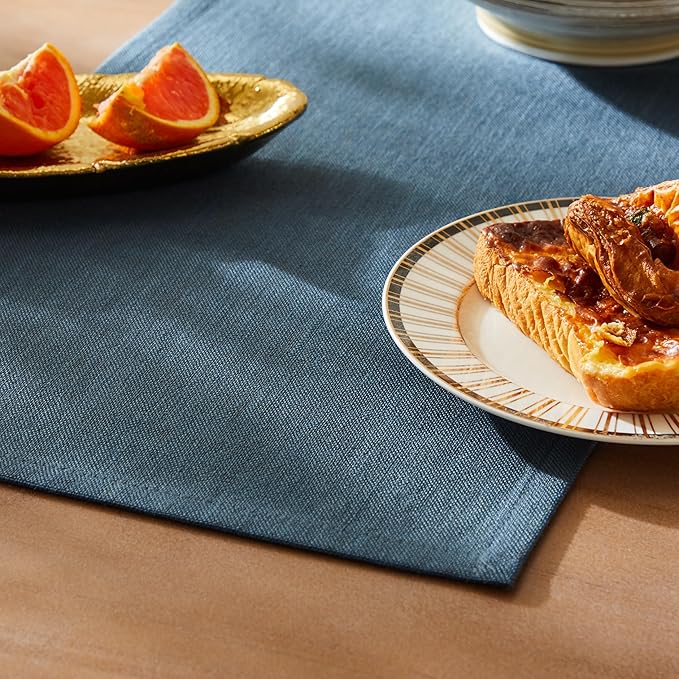 ZeeMart Rustic Cotton Linen Table Runner, 13x60 Inches Navy, Farmhouse Style Navy Blue Table Runners 60 Inches Long, Washable Kitchen Dining Table Decoration for Home Party Decor