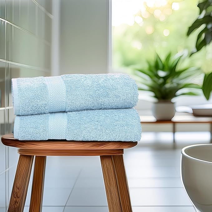 Large Bath Towels Set of 6 – 100% Cotton Terry – 24" x 50" – Quick Dry, Soft & Highly Absorbent – Sky Blue Towels for Bathroom, Gym, Spa, Pool & Daily Use