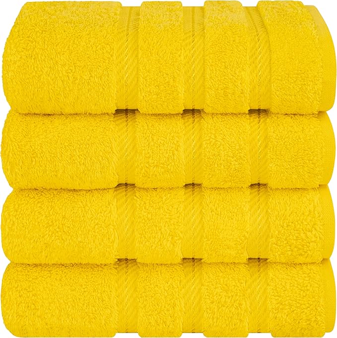 American Soft Linen Luxury Hand Towels for Bathroom, 600 GSM Heawy Weight 16x28 Size 100% Cotton Turkish 4 Piece Hand Face Towel Set, Yellow Hand Towels