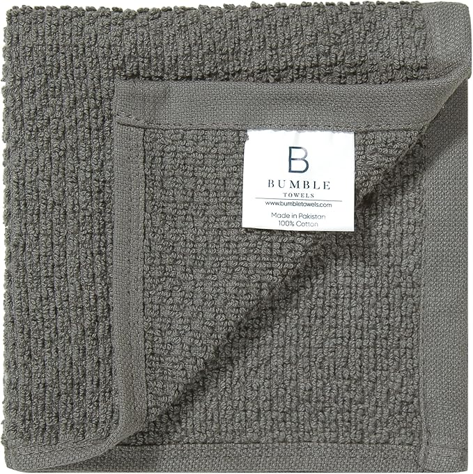 Bumble Premium Dish Cloths Towel 12"x12" | 100% Natural Ring Spun Cotton Tea Towel Set | 430 GSM | Highly Absorbent & Soft Dish Towels | 8 Pack - 4 Popcorn Wide Striped & 4 Solid Kitchen Towels - Gray