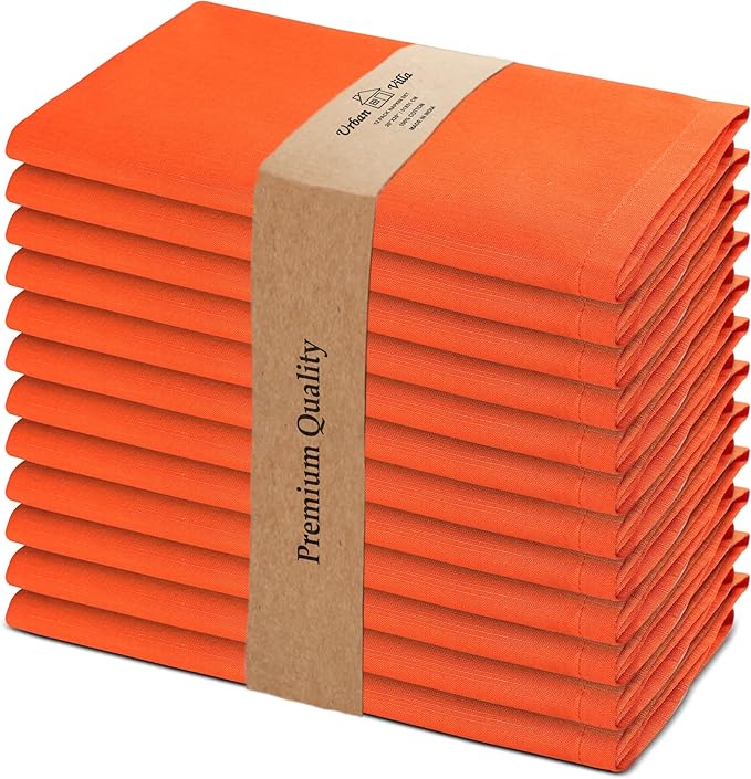 Urban Villa Cloth Napkins Set of 12 20x20 Inches 100% Cotton Napkins Cloth Washable Durable Reusable Absorbent Table Dinner Napkins Cloth for Hotel Lunch Restaurant Weddings Parties - Orange
