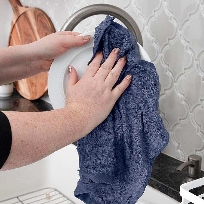 All-Clad Premium Solid Dish Cloth Set: Highly Absorbent, Super Soft 100% Turkish Cotton Terry Looped, 13" x 14" Dish Towels for Cleaning & Drying Dishes, Pans, Glassware, Counters, 6-Pack, Indigo