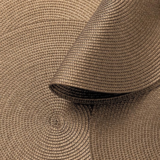 AHHFSMEI Round Placemats Set of 4 Heat Resistant Washable Non-Slip Woven Braided Table Mats for Dining Table Kitchen & Home Decor (Brown,4)