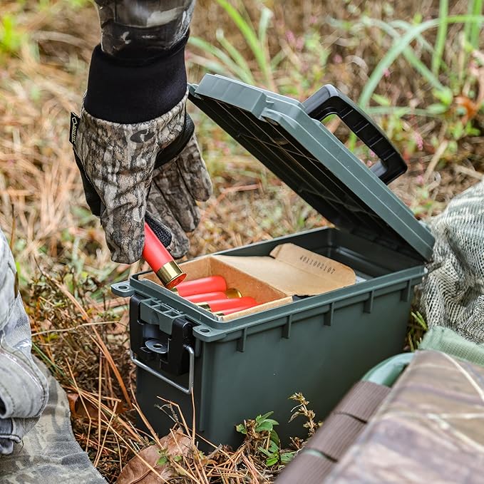Sheffield 12757 4-Pack Ammo Storage Box, Stackable .30 Cal Field Boxes, Water and Dust Resistant, Lockable Storage Box with Handle, Secures Hunting Gear, Supplies, and Bullets, Made in USA, Green