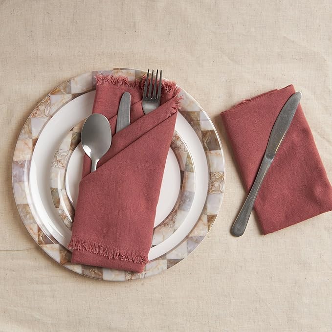 ACCENTHOME Blush Cotton Linen Napkin Set of 12 18x18 inch Dinner Napkins - Washable Soft Premium Hotel Quality Reusable Napkins Perfect Table Napkins for Family Dinners, Weddings & Everyday Use