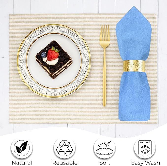 Ramanta Home Light Blue Cotton Dinner Napkins Set of 12, 18x18 Inch 100% Cotton Cloth Napkins, Reusable Fabric Table Napkins for Everyday Dining, Parties, Wedding, Spring & Easter Table Décor Washable