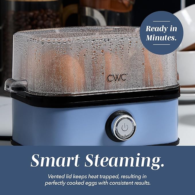 COOK WITH COLOR 6-Egg Capacity Egg Cooker – For Soft, Medium, Or Hard-Boiled Eggs, Rapid Cook Time, Auto Shut-Off & Boil-Dry Protection – Includes Tray, Measuring Cup & Lid – 210W Egg Maker, Navy