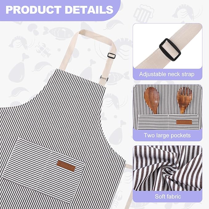 2 Pack Stripes Kids Apron, Kids Cooking Aprons with 2 Pockets, Cute Aprons for Cooking for Boys and Girls