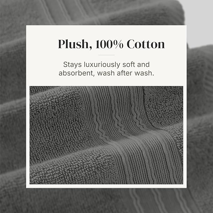Modern Threads Floral Trail 6-Piece 100% Cotton Towel Set – Reversible Yarn Dyed Jacquard – Includes 2 Bath Towels, 2 Hand Towels, 2 Washcloths – Absorbent, Quick Dry, Soft & Durable – Gray