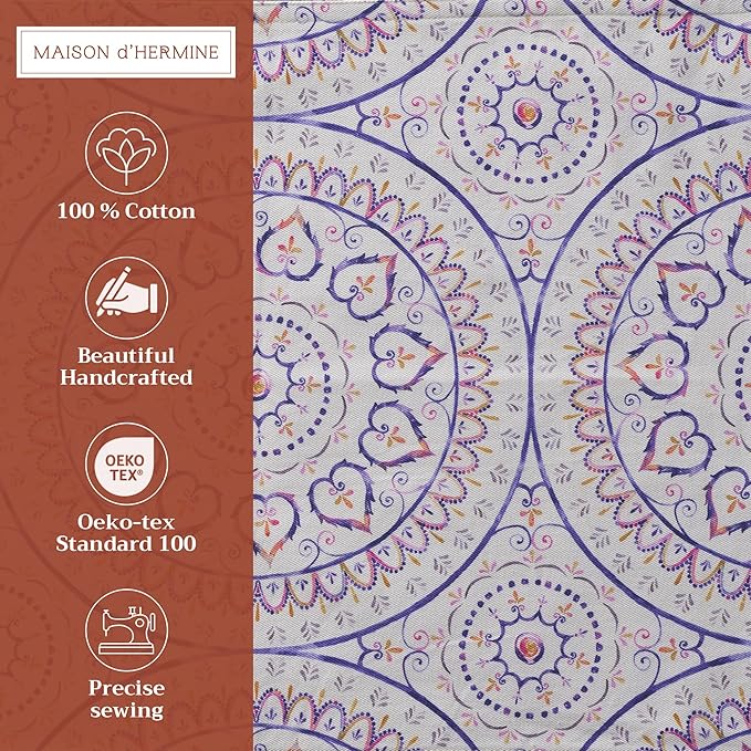 Maison d' Hermine Placemats Set of 4 100% Cotton Washable Cloth Place Mats Reusable Table Mats for Kitchen Dining Party Wedding Gifts for Mothers Day Spring/Summer (Mandala, 13" x 19")
