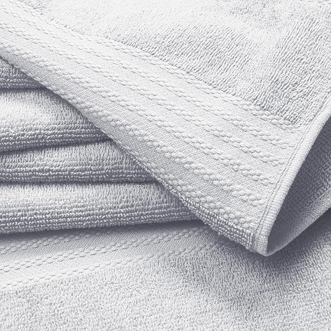 GLAMBURG Ultra Soft 12-Piece Washcloths Set 13x13-100% Ringspun Cotton - Durable & Highly Absorbent Face Towels - Ideal for use in Bathroom, Kitchen, Gym, Spa & General Cleaning - Light Grey