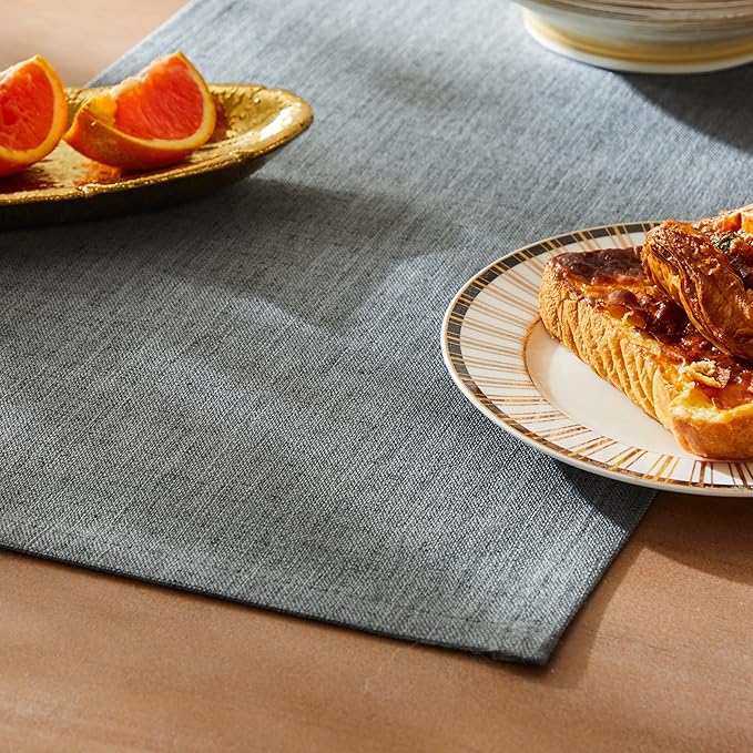 ZeeMart Rustic Cotton Linen Table Runner, 13x60 Inches Dark Grey, Farmhouse Style Dark Grey Table Runners 60 Inches Long, Washable Kitchen Dining Table Decoration for Home Party Decor
