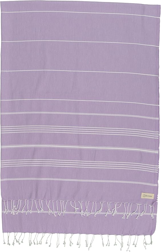 Bersuse Towels Anatolia XL Beach Blanket Throw Blanket Turkish Towel 100% Cotton Extra-Large Quick-Dry Lightweight Premium Peshtemal Towel - 61x82 Inches, Lilac (Set of 3)