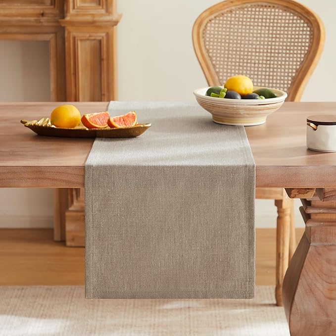 ZeeMart Rustic Cotton Linen Table Runner, 13x90 Inches Cocoa Brown, Farmhouse Style Brown Table Runners 90 Inches Long, Washable Kitchen Dining Table Decoration for Home Party Decor